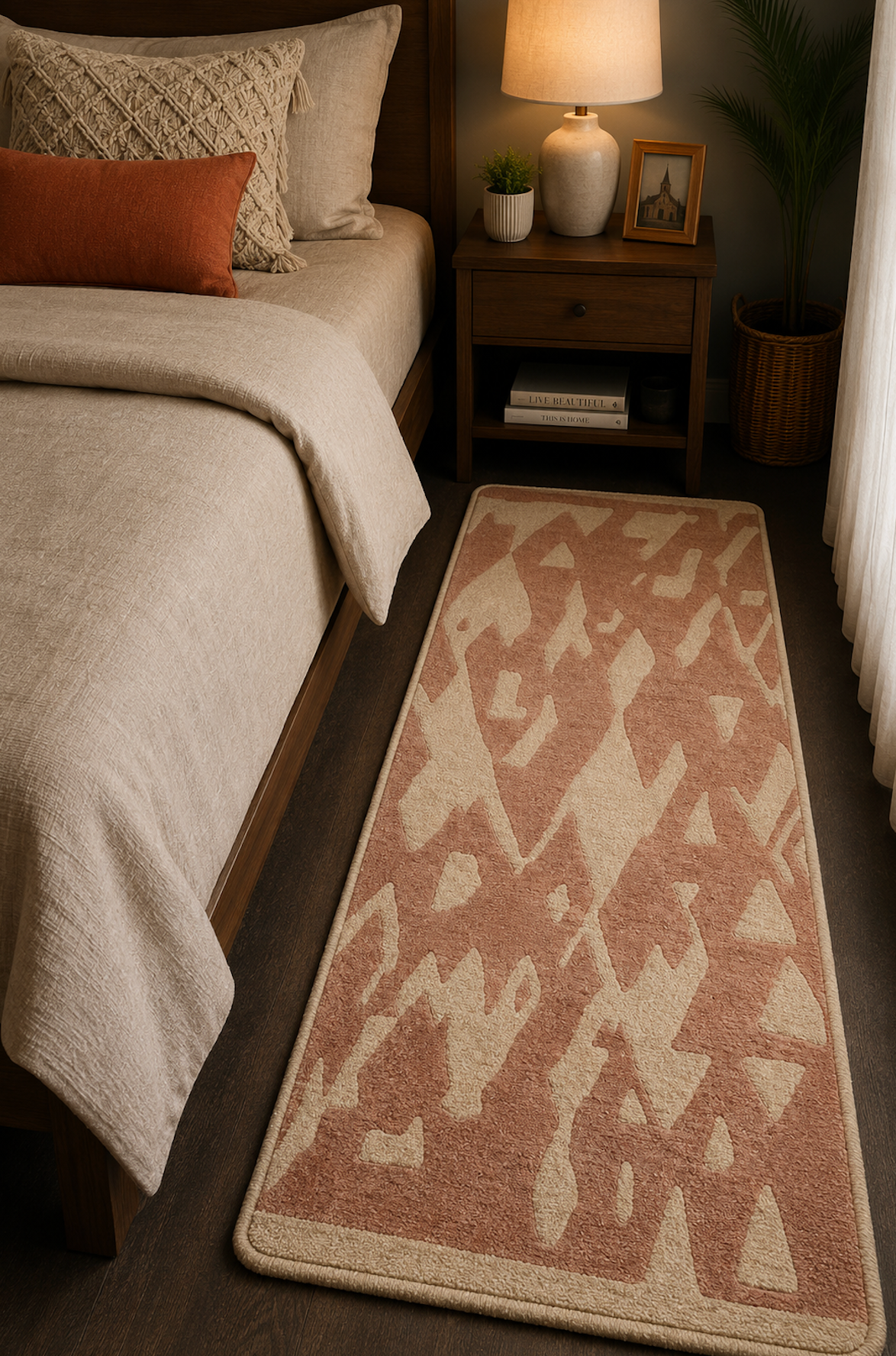 Bedside Runner - Beige Abstract Geometric