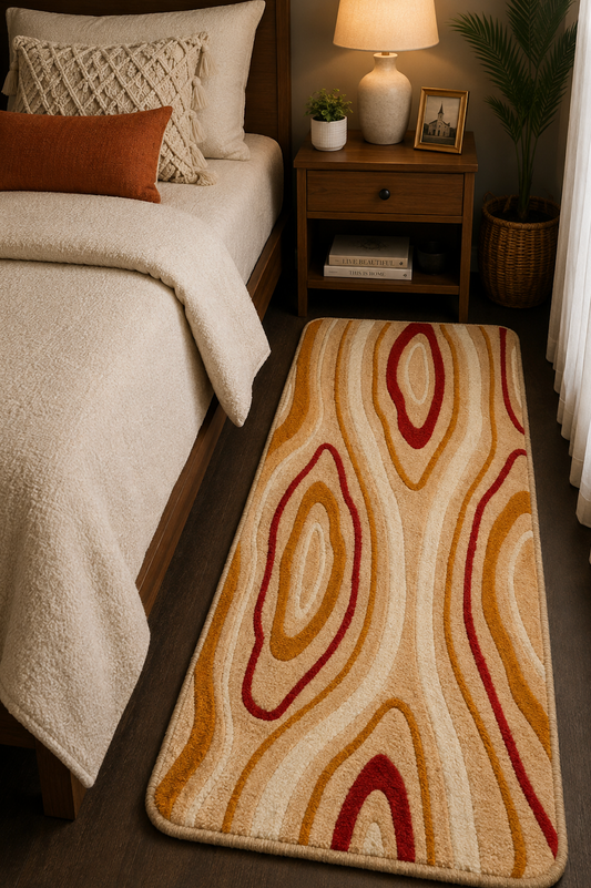 Bedside Runner - Cream and Orange Wave