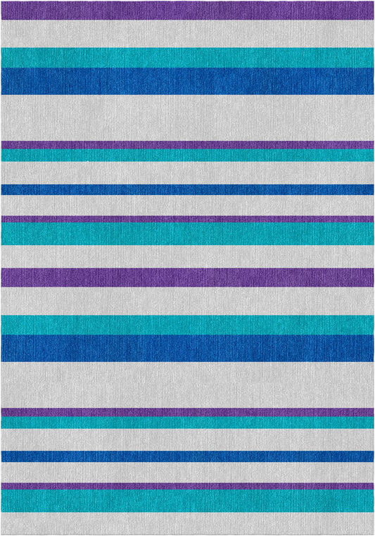 Handloom wool strips - Alfombra - Royal blue