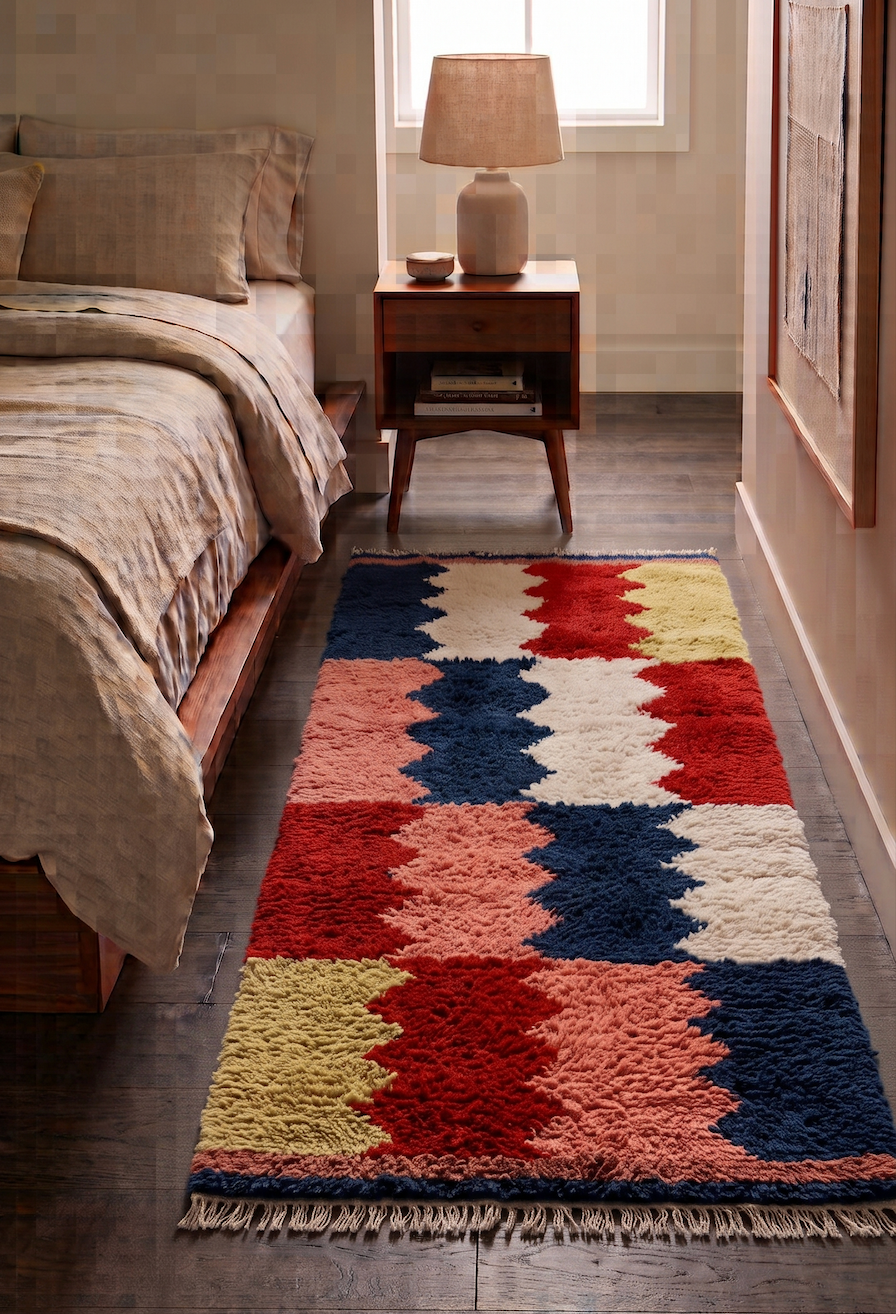Bedside Runner - Red and Navy ZigZag