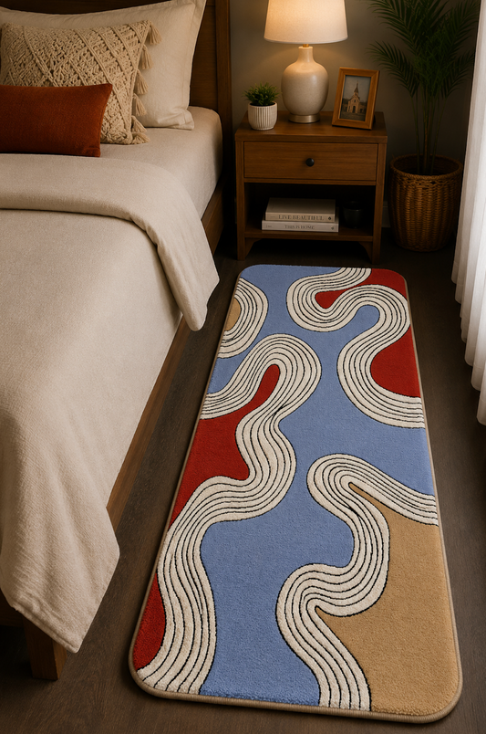 Bedside Runner - White and Blue Wavy